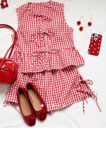 Cherry Gingham Bow set playsuit