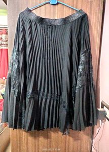 Black Pleated Skirt with Lace Detail