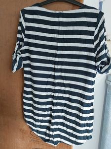 Black and white cotton striped Tunic top Daily wea