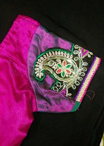 New Green &amp; Purple Embroidered Saree Blouse