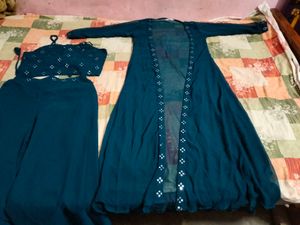 Teal Embellished Palazzo Set