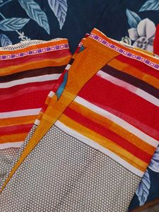 Red Blouse with Colorful Saree