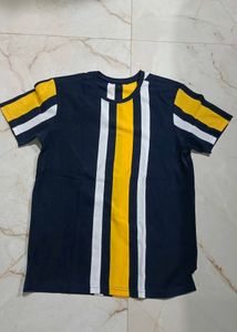 Stylish Navy Blue &amp; Yellow Striped Casual T-Shirt