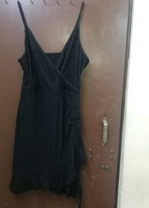 Gray Crinkle Wrap Tank Dress