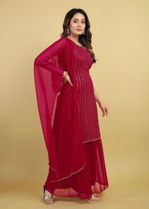 Elegant Red Sequin Palazzo Suit