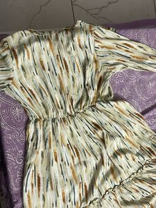 Elegant Striped Lemon  Tie-Neck Dress