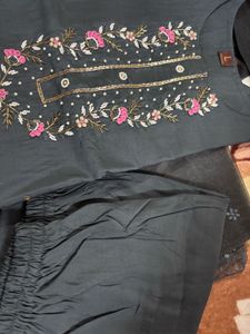 Teal blue party wear suit set