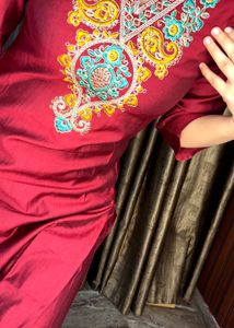 Embroidered Fabric Kurta With Pants