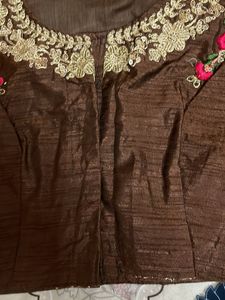 Brown Embroidered Saree Blouse