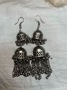 Charcoal Rounded 2 Layered Earrings