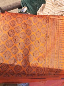Orange Floral Pattern Saree