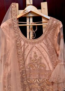 L/xl/xxl Size Net Embroidered Frock  Lehngha Style