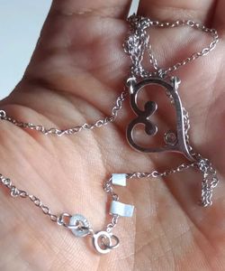 Real 925 Silver Gleaming Heart Necklace