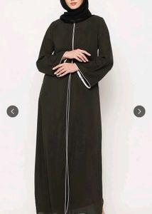 Elegant Olive Green Abaya with White Trim