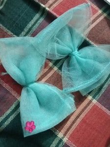 2 Aqua Bow Hair Clips