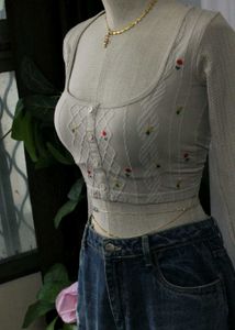 Zara Floral Knit Crop Top