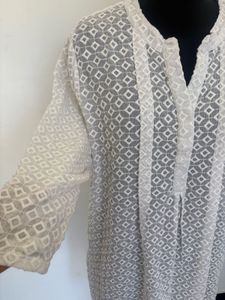 Elegant White Embroidered Kurti