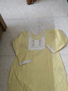 Yellow Kurta Work On Yoke