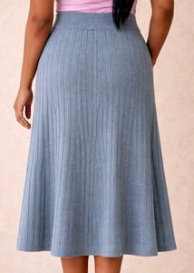 Blue Knit Midi Skirt