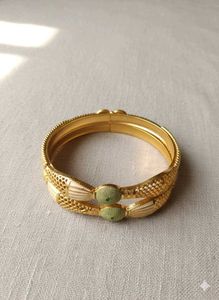 Traditional Gold Plated Green Meenakari Cuff Bangl