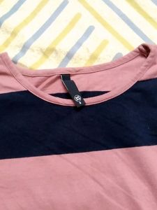 Pink And Dark Blue Colour Block T Shirt