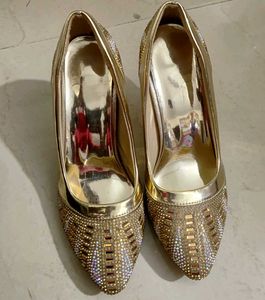 Gold Rhinestone Heels - Size UK 4