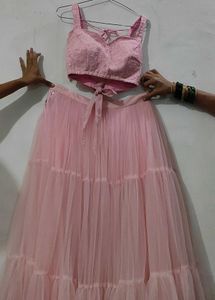 Pintresty Pink Chickankari Blouse Lehenga