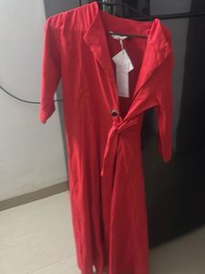 Red  wrapper dress with tie up belt