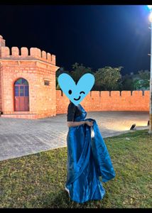 satin blue saree