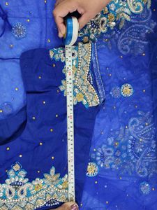 Elegant Blue Saree With Stiched  Blouse