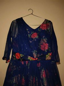 Elegant Blue Floral Gown Dress