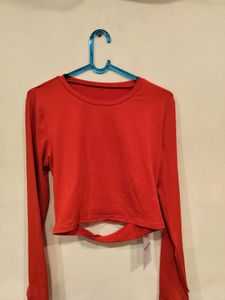 Red Long Sleeve Open Back Top