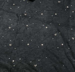 Women Black Printed Cotton Mix Tshirt