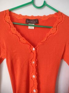 Coral Lace Silk Fitted Top