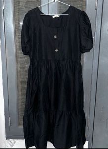 Black Puff Sleeve Midi Dress