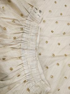 Off White Silk Lehenga With Pink Bandhani Dupatat