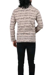 Men Printed Pure Cotton Straight Kurta (Beige)