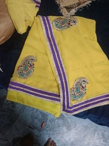 Yellow And Purple Sari In Good Condition