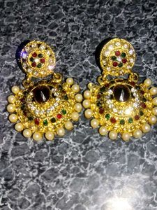 Gold Tone Multi-Gem Dangle Earrings
