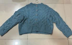 Korean Style Blue Knit Cardigan Sweater