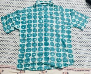 Turquoise Patterned Mesh Shirt