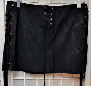 Zara Black Faux Soft Suede Laces Tassel Mini Skirt