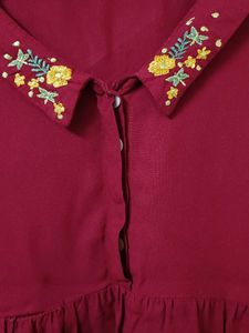 Maroon Top with Embroidered Collar