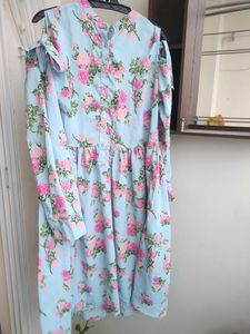 Floral Crepe A-line Cold-shoulder Dress with