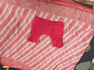 Pink &amp; White Synthetic Saree