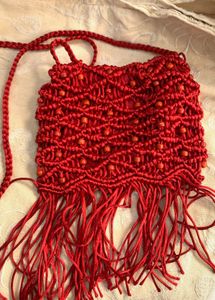 Red Macrame Sling Bag