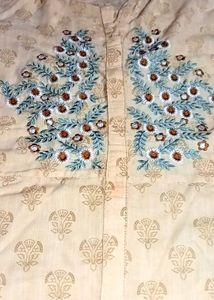 Flower Thread Design Kurti Im Light Yellow Colour