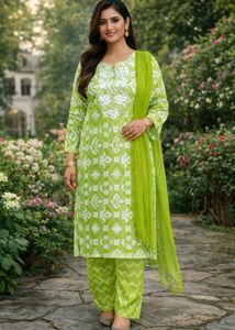 Green Printed Kurta Set