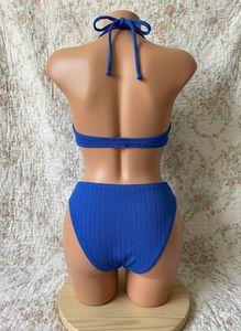 Blue Ribbed Bikini Set