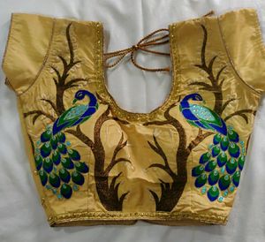 Embroidery Handwork  Peacock Design Half Sleeve Readymade Blouse